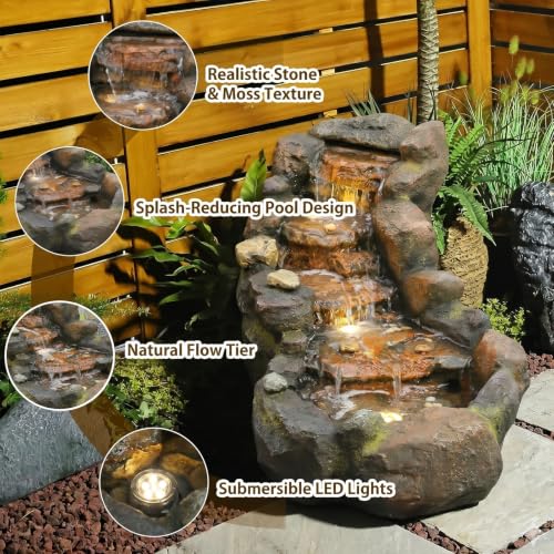 42L Realistic Rock Outdoor Water Fountain with 5Tiers (42" L)