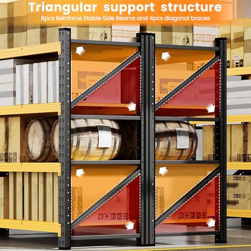 71.3” Wide Heavy Duty Metal Garage Shelving (Black Yellow / 71"Wx24"Dx70"H)