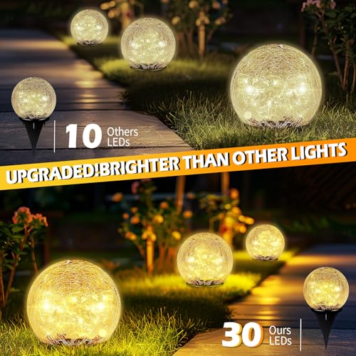 Garden Solar Ball Lights Outdoor Waterproof 30LED Cracked Glass Globe 3.9'' (3.9 Inch)