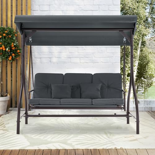 3 Seat Outdoor Patio Swing Chair (Gray)