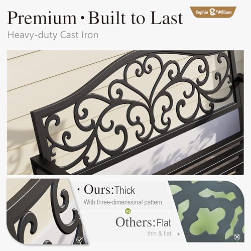 43 Inches Outdoor Bench (Black-floral-43.7)