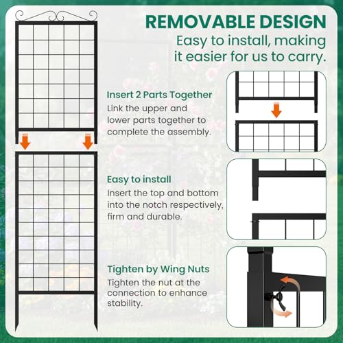 2 Pack Garden Trellis for Climbing Plants (71''H x 20''W/2 Pack / Black Square Grid)