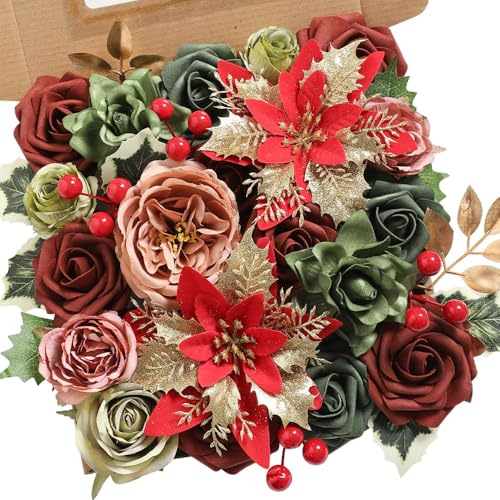 Artificial Christmas Flowers Set with Poinsettia (Christmas Red)