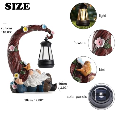 Garden Gnomes Outdoor Statue with Solar Light (Red-gnome)