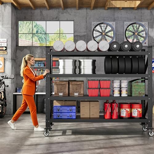 55.1” Wide Heavy Duty Metal Garage Shelving (Matte Black / 55.1"Wx23.6"Dx75.6"H)
