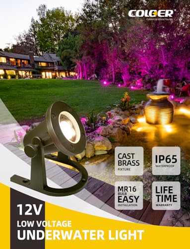 12V Low Voltage Solid Brass Heavy Duty Underwater Pond Light 1 Pack (4 Count)