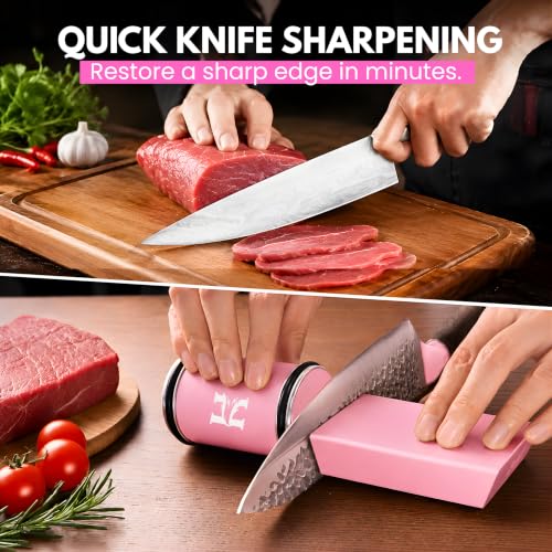 Rolling Knife Sharpener Kit with Diamond & Ceramic Disc (Pink)