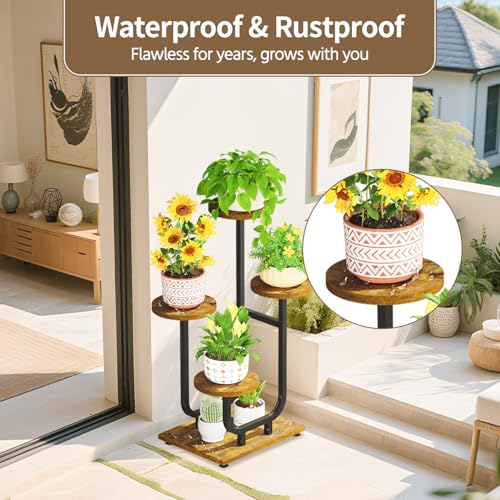 Plant Stand Shelf Tall for Indoor Corner (Rustic Brown / 4 Tier)