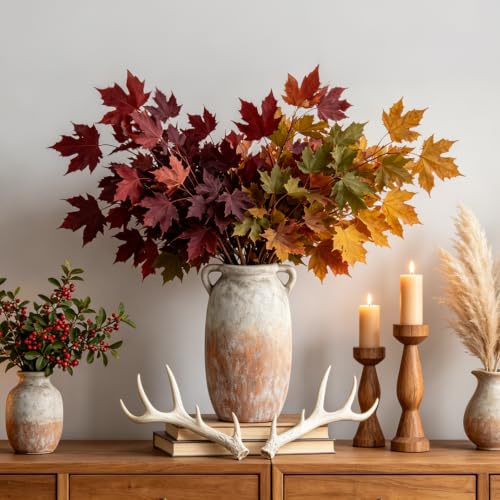 Ceramic Flower Vase 12 inch Farmhouse Rustic Vase Decorative Pottery Terracotta Tall Vases for Home Decor Table Mantle Fireplace Living Room Bathroom Wedding Centerpiece (L-aged Terra)