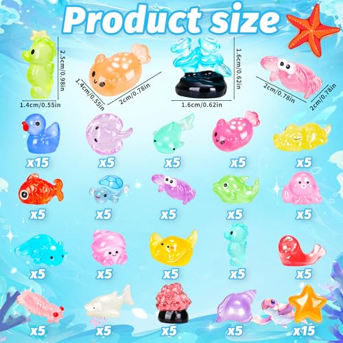 120PCS Luminous Mini Ocean Resin Animals 20 Style Glow in The Dark Tiny Sea Animal Figurines Miniature Plastic Animals Aquarium Decoration for DIY Crafts Fish Tank Potted Fairy Garden Dollhouse (120pcs-ocean)