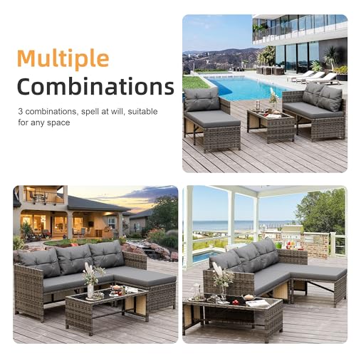 3 Pieces Outdoor Patio Furniture Set (Dark Gray)