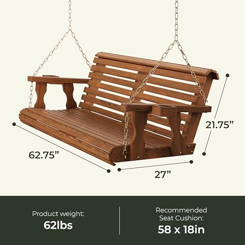 Heavy Duty 700 Lb Capacity Porch Swing with Cup Holders
