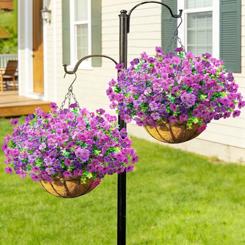 2 Set Artfiticial Hanging Flowers with Basket & Foam Outdoor (Purple Lotus / 2 Pcs)