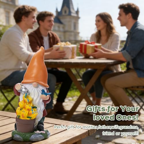 Solar Gnome Statue Outdoor Decor for Mother's Day (Orangegnome)