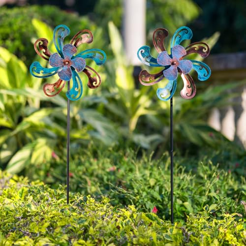 2 Packs 10" Outdoor Metal Wind Spinner (2-Brown)