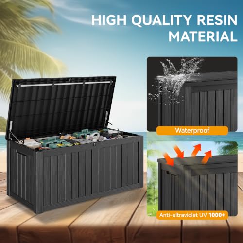 160 Gallon Outdoor Storage Box Waterproof Deck Box for Patio (Black / 160 Gallon)