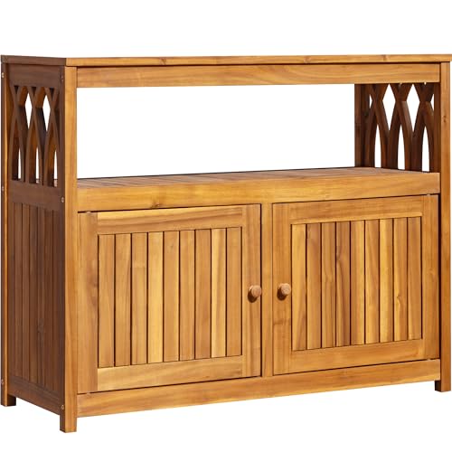 2 Tier Outdoor Storage Cabinet in Acacia Wood (Light Brown)