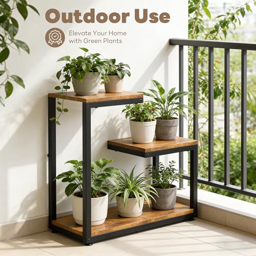 3 Tier Plant Stand Indoor (Black+Brown / 3 Tier)