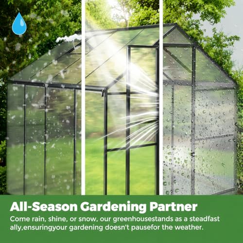 6x4FT Outdoor Polycarbonate Greenhouse with Roof Vent (Dark Gray / 6×4FT)