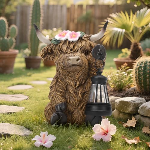 Solar Highland Cow Garden Outdoor Statue for Halloween (Highland Cow)