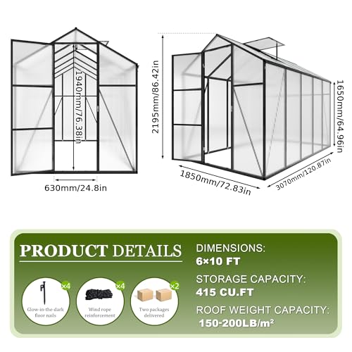 7.2FT High 6*10.2FT Greenhouse for Outdoors (6*10.2FT)