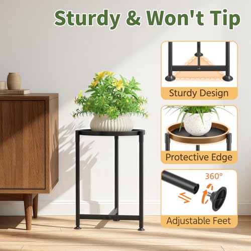 Metal Small Plant Stand Indoor Tall with 11 Inch Large Tray (Black / 1 Tier)