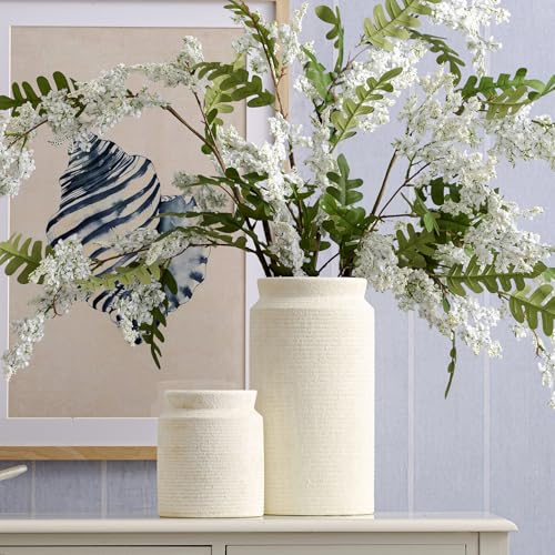 Ceramic Flower Vase 12 inch Farmhouse Rustic Vase for Home Decor Handcrafted Pottery Tall Terracotta Vases for Dining Table Decor Fireplace Living Room Bathroom Wedding Centerpiece (01-l-antique Off White)