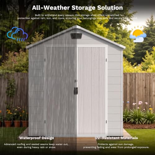 6X10 FT Plastic Outdoor Storage Shed with Floor (Light Gray / 6x10)