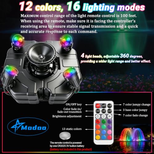 Pond Fountain Aerator with Lights (Black 4 Lights 13000gph)