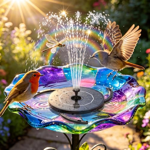 2.8W Solar Fountain Pump with 6 Nozzles & Ground Stakes 3.9ft Cord (2.8W-Cord / Black02)