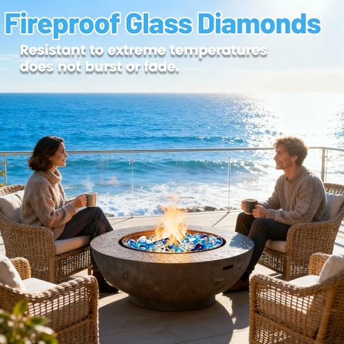 Blended Fire Glass Diamonds (Diamond 10LB / Crystal Clear+Cobalt Blue+Caribbean Blue)