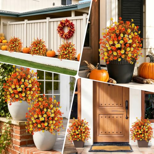 Set of 2 Fall Artificial Mums Ball Topiary Trees Outdoor (Fall)