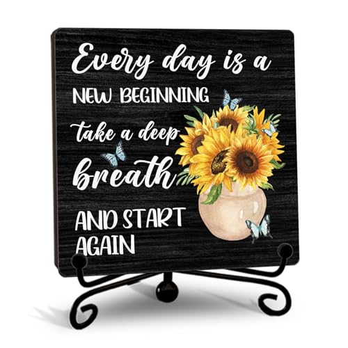 Sunflower Wooden Rustic Farmhouse Decor for Home Desk Shelf Tabletop (Retro Sunflower 6)