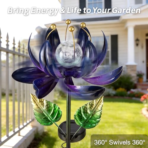 Solar Purple Metal Flower Wind Spinners (Purple 3)