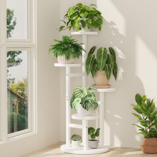 4 Tier Wood Plant Stand Indoor Outdoor Corner Tall Shelf (Pine White / 4 Tiers)