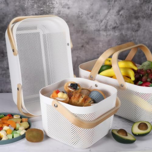 3pcs Collapsible Wooden Handle Plastic Harvest Basket (White)