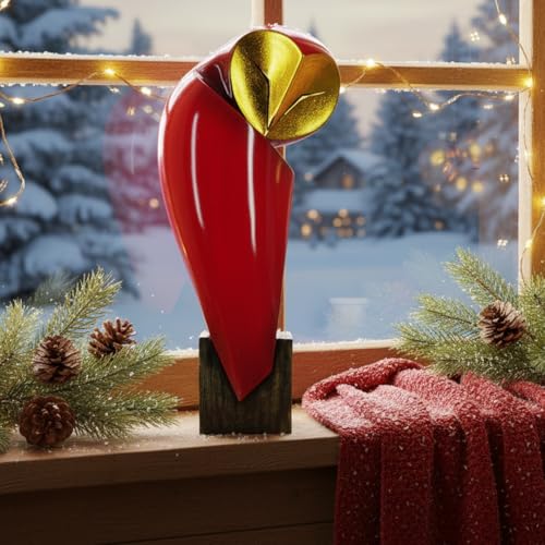 15 Inch Resin Owl Sculpture (Red)