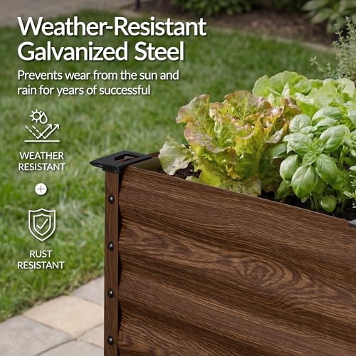72x24x30in Non Toxic Galvanized Raised Garden Bed (72x24x30in / Dark Brown Wood Grain)