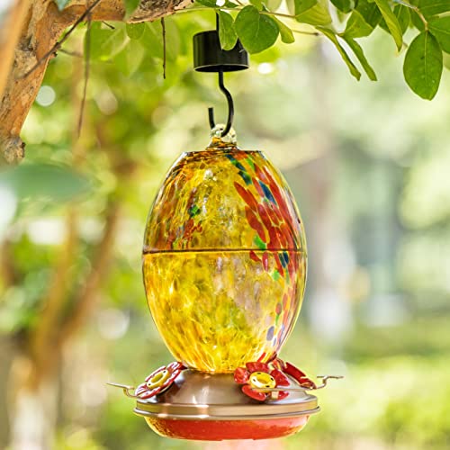 Glass Humming Bird Feeders for Outdoors (Amber Fireworks)