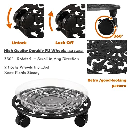 3 Pack Plant Caddy with Wheels (14 inch / Black-3 packs)