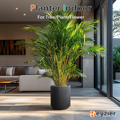 Round Concrete Planter Outdoor Indoor (Vertical Black / 12 Inch)