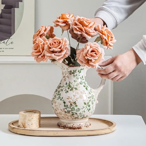 Ceramic Pitcher Vase with Handle (07-green and Beige-9.7 Inch)