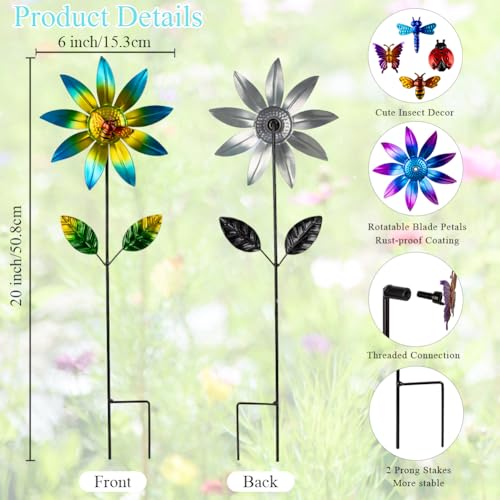 4 Packs Wind Spinner Outdoor (Flowers-4Pack)