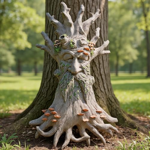 12" Real Tree Face Hugger Statue (White Brown)