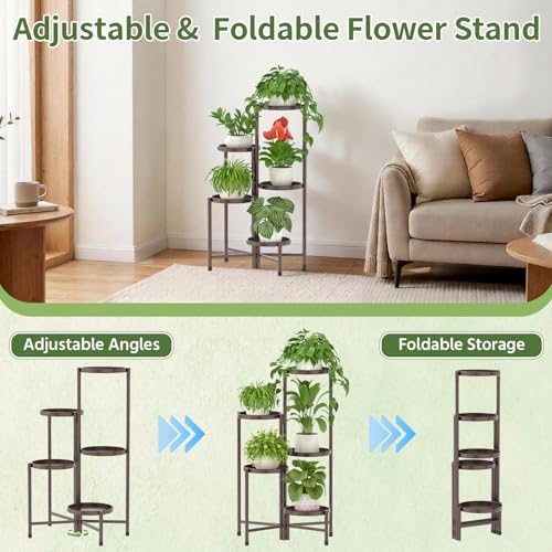 Plant Stand Indoor with 10 Inch Large Metal Tray (Classic Bronze / 5 Tier)