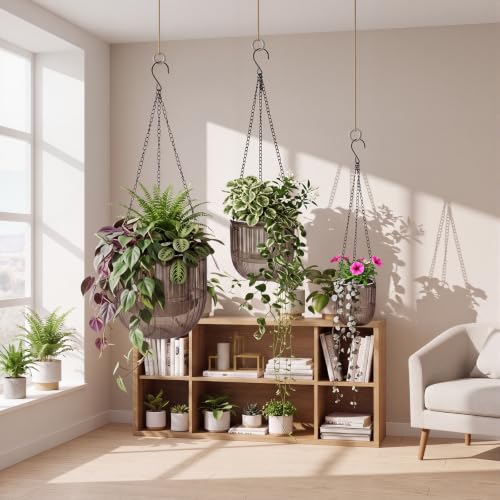 3 Pcs 8.3'' 6.5'' 4.5'' Hanging Self Watering Pot for Indoor Plant (Gray / 6.9'' 6.5'' 4.5'')