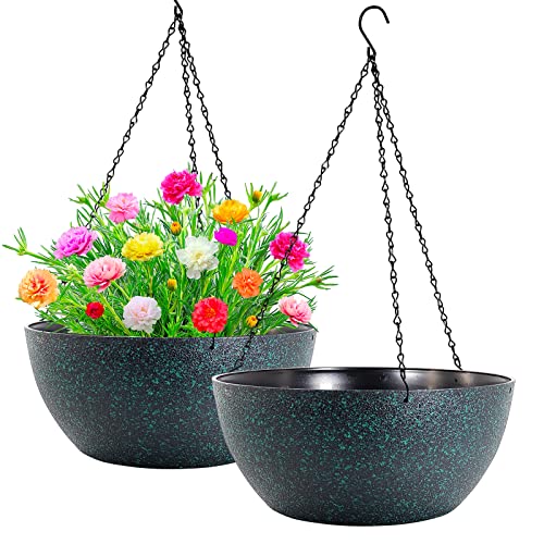 13 inch 2 Pack Large Hanging Planters for Indoor Outdoor Plants with Drainage Holes and Chain (2 Count)