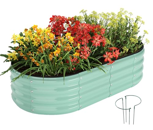 Galvanized Metal Planter Raised Garden Bed Kit for Gardening Outdoor (Pale Green / 4x2x1FT（1pcs）)