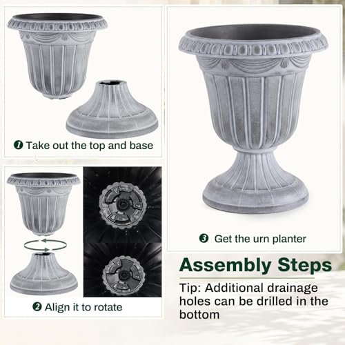 4 Pcs 10 x 12 Inches White Wash Plastic Urn Planter Classic Flower Pots Front Porch Planters Indoor Outdoor Planters with Pedestal for Wedding Party Bridal Shower Garden Patio Porch (10 x 12 Inches / White Wash)