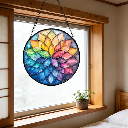 Colorful Flower Petals Stained Glass Window Hanging Suncatcher Gifts 6.3"